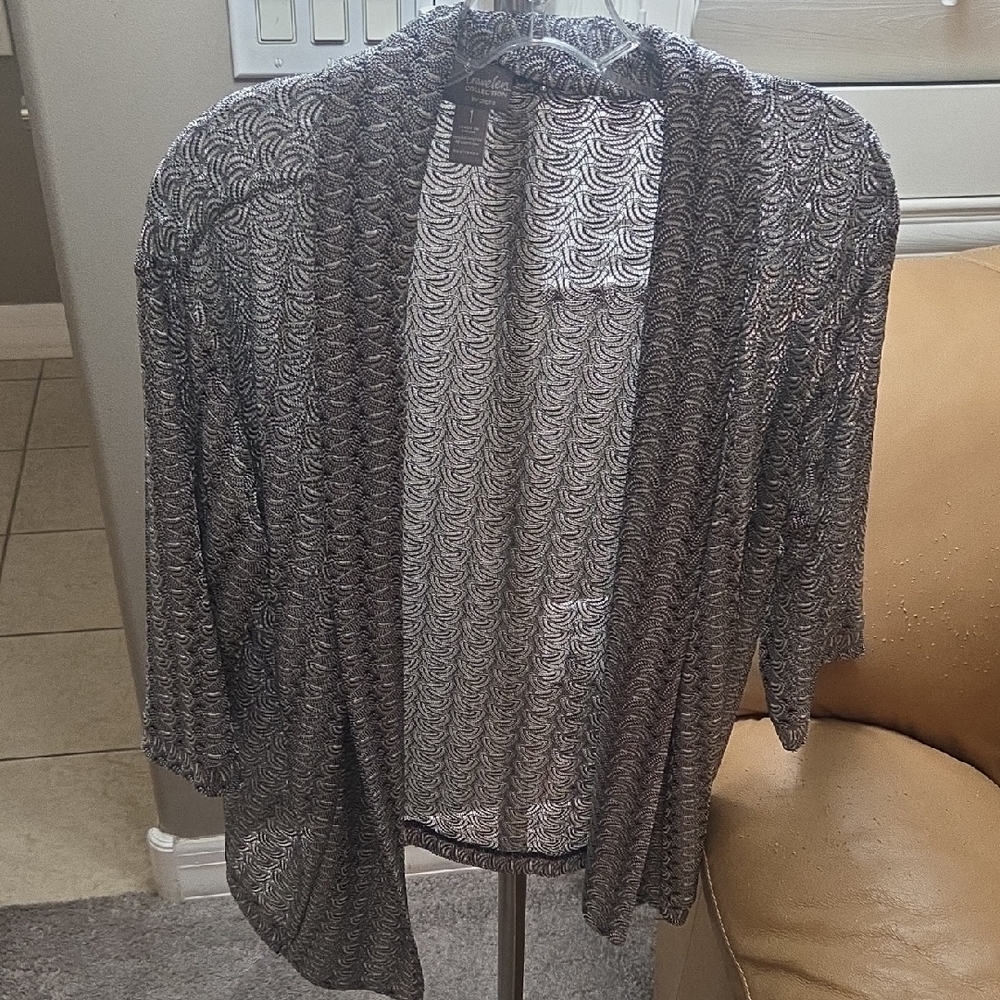 Chico's Black and Gray Sheer Cardigan